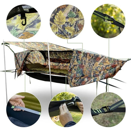 Flat Lay Hammock Tent with Mosquito Net Waterproof Rainfly Storage Room