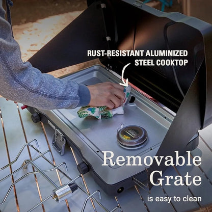 Portable 2-Burner Propane Camping Stove, Push-Button Instant Ignition