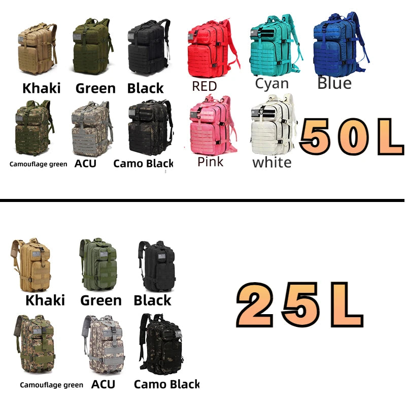 Nylon Waterproof  Outdoor Backpack 25L/50L