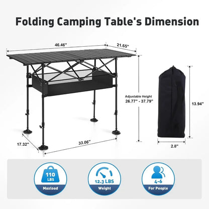 Camping Table Folding Outdoor Table with Adjustable Height