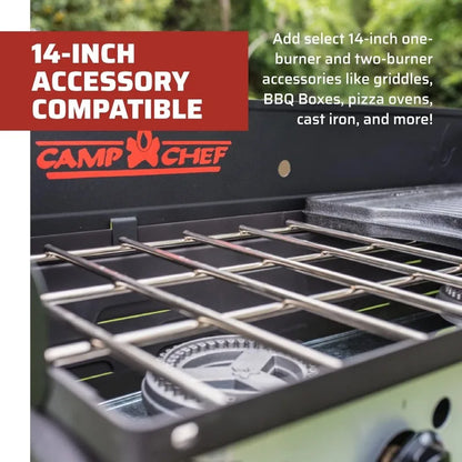 Two-Burner Portable Camping Stove with Griddle
